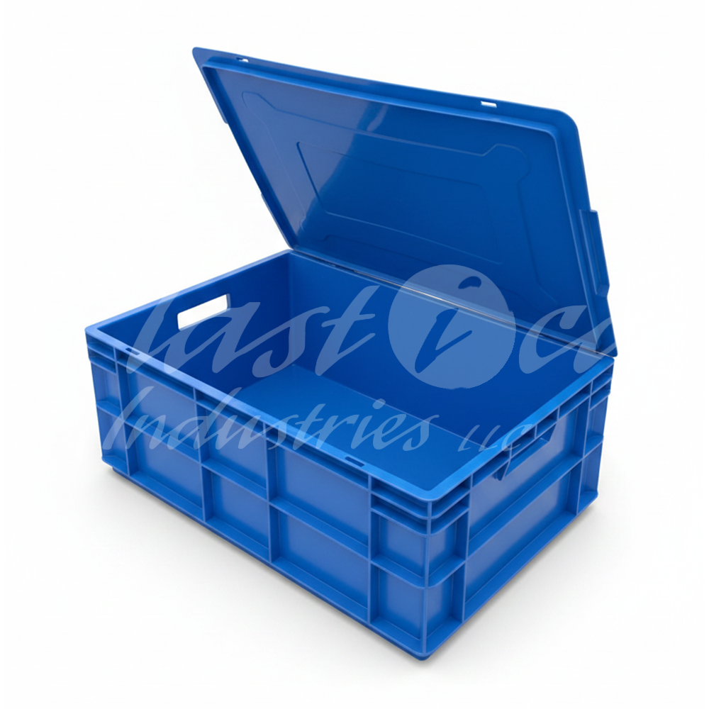 Plastic Heavy Duty Storage Crate with/without attached lid 600x400x220mm Stackable Food Grade Crate - Blue