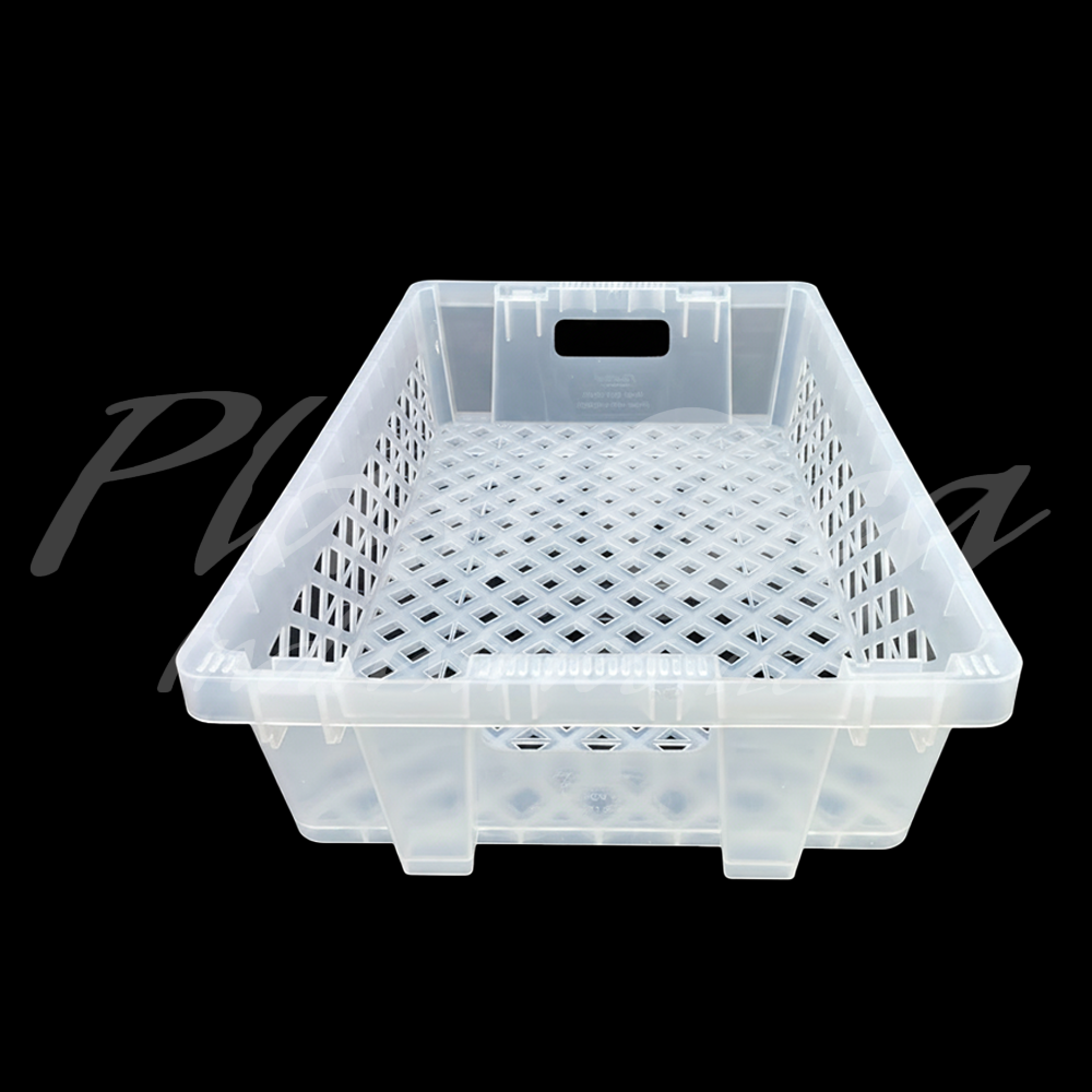 Plastic Storage Crate 600x400x220mm Stackable, Nestable Food Grade Ventilated Heavy Duty - Clear