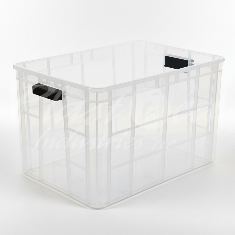 Plastic Heavy Duty Storage Crate Bin with Lid & Handles for easy lifting 600x400x350mm Stackable Food Grade Crate - Clear to check content