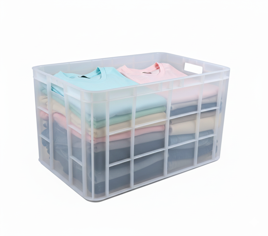 Clear Storage Box With Dust Lid Stackable Box Reinforced Walls Anti-Slip Grid Base Box for Storage Transport – 600 x 400 x 350 mm 72 L