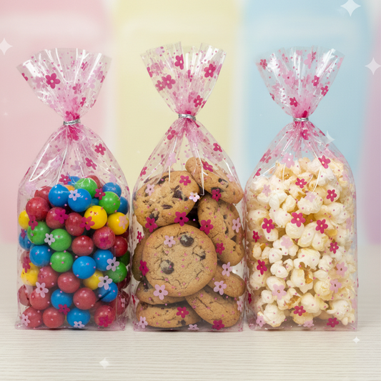 100pcs of 10cm x 10cm Printed Transparent Resealable Cellophane Bags – Self-Sealing Cookie Gift Bags for Candy, Party Favors & Bakery Packaging