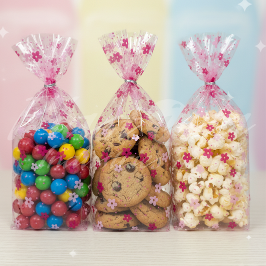 100pcs of 10cm x 10cm Printed Transparent Resealable Cellophane Bags – Self-Sealing Cookie Gift Bags for Candy, Party Favors & Bakery Packaging