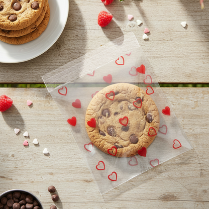 100pcs of 10cm x 10cm Printed Transparent Resealable Cellophane Bags – Self-Sealing Cookie Gift Bags for Candy, Party Favors & Bakery Packaging