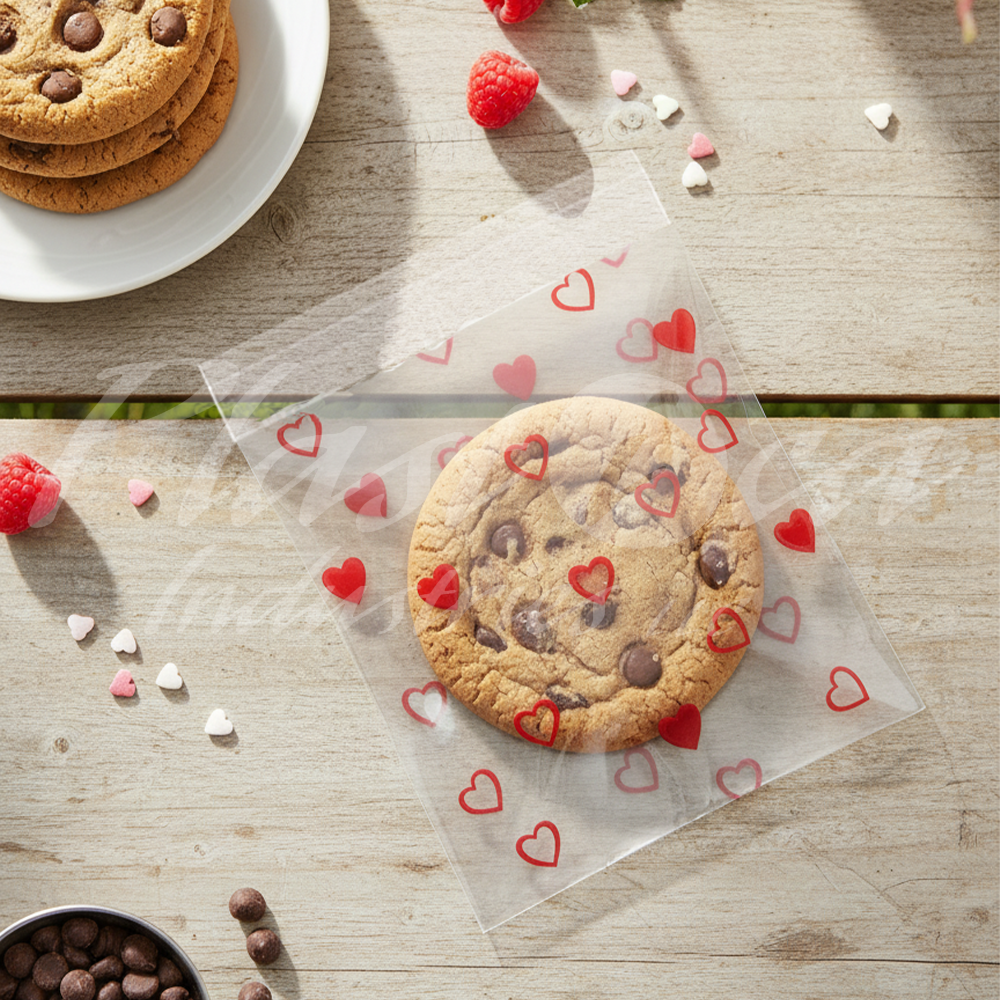 100pcs of 10cm x 10cm Printed Transparent Resealable Cellophane Bags – Self-Sealing Cookie Gift Bags for Candy, Party Favors & Bakery Packaging