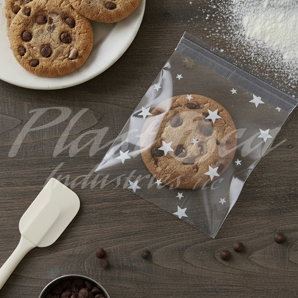 100pcs of 10cm x 10cm Printed Transparent Resealable Cellophane Bags – Self-Sealing Cookie Gift Bags for Candy, Party Favors & Bakery Packaging