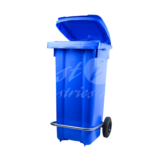 120L Waste Bin with Pedal & Wheels Durable Outdoor Garbage Bin, Mobile Trash Bin (BLUE)