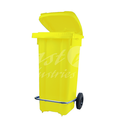 120L Waste Bin with Pedal & Wheels Durable Outdoor Garbage Bin, Mobile Trash Bin (YELLOW)