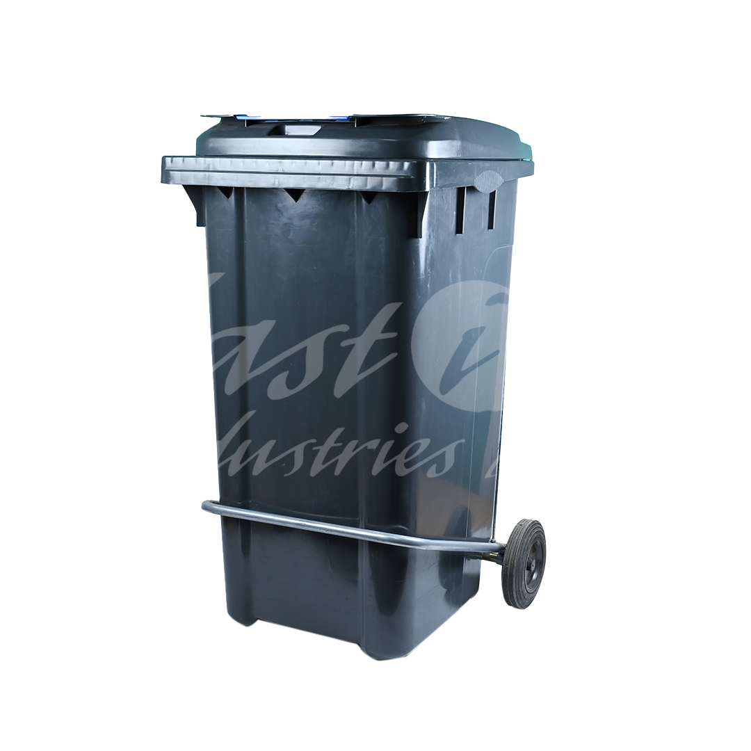 240L Waste Bin with Pedal & Wheels Durable Outdoor Garbage Bin, Mobile Trash Bin (DARK GREY)