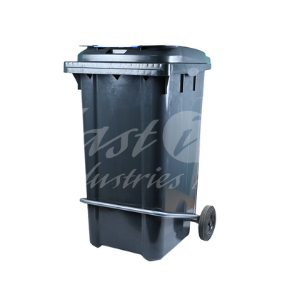 240L Waste Bin with Pedal & Wheels Durable Outdoor Garbage Bin, Mobile Trash Bin (DARK GREY)
