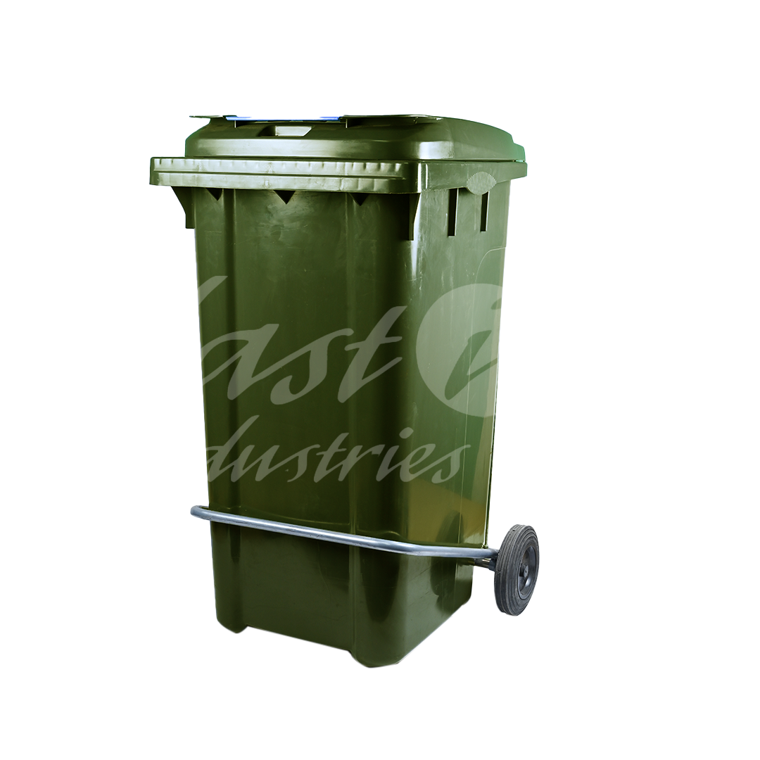 240L Waste Bin with Pedal & Wheels Durable Outdoor Garbage Bin, Mobile Trash Bin (OLIVE GREEN)