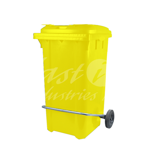 240L Waste Bin with Pedal & Wheels Durable Outdoor Garbage Bin, Mobile Trash Bin (YELLOW)