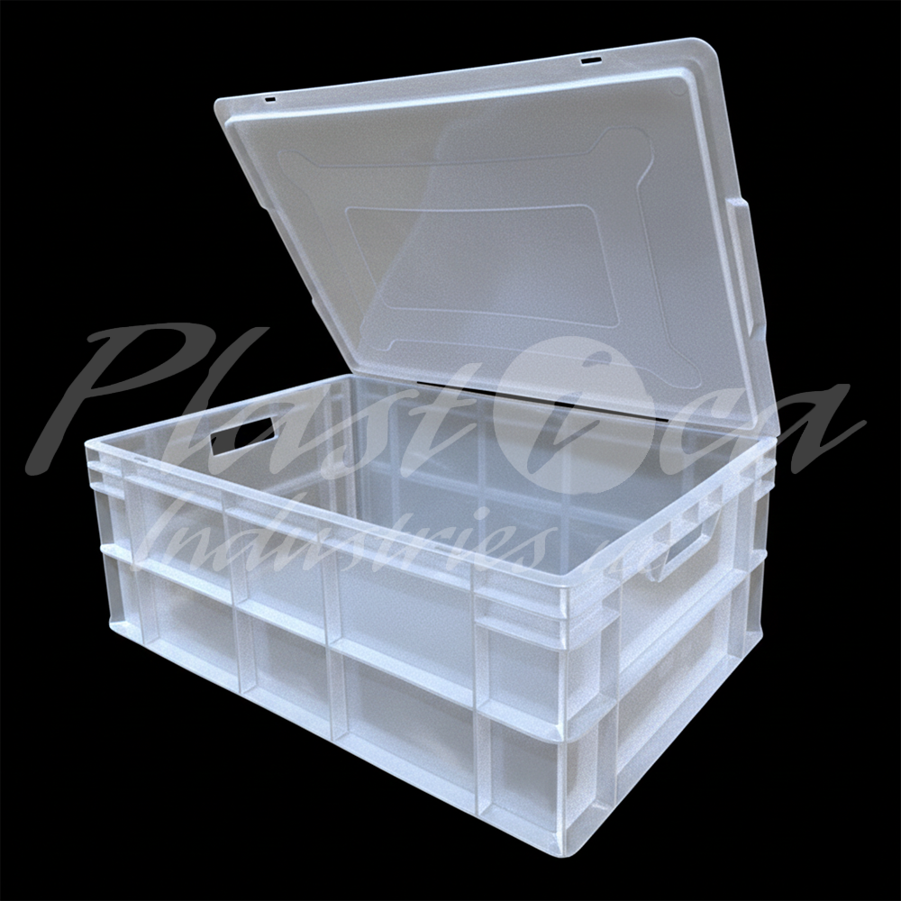 Plastic Storage Crate Box with lid 600x400x220mm Stackable Food Grade Crate - Clear to check content Heavy Duty