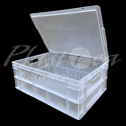 Plastic Storage Crate Box with lid 600x400x220mm Stackable Food Grade Crate - Clear to check content Heavy Duty