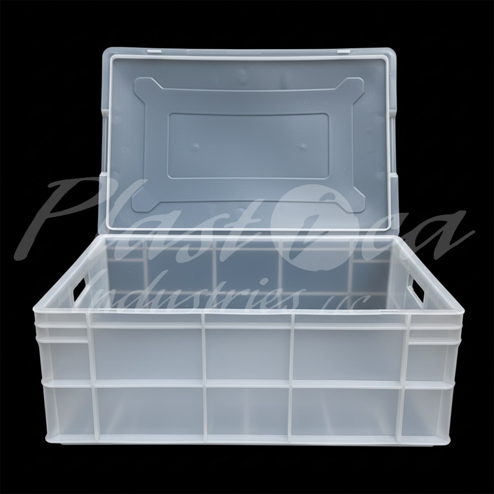 Plastic Storage Crate Box with lid 600x400x220mm Stackable Food Grade Crate - Clear to check content Heavy Duty