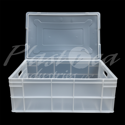 Plastic Storage Crate Box with lid 600x400x220mm Stackable Food Grade Crate - Clear to check content Heavy Duty