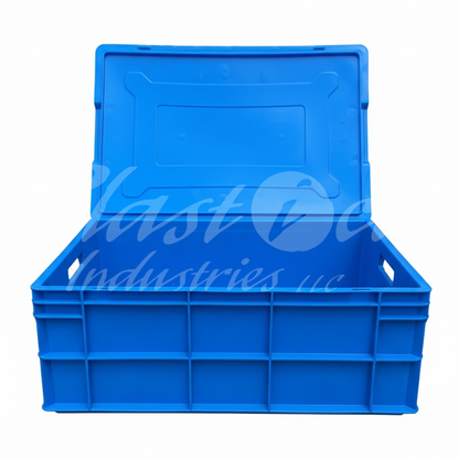 Plastic Heavy Duty Storage Crate with/without attached lid 600x400x220mm Stackable Food Grade Crate - Blue