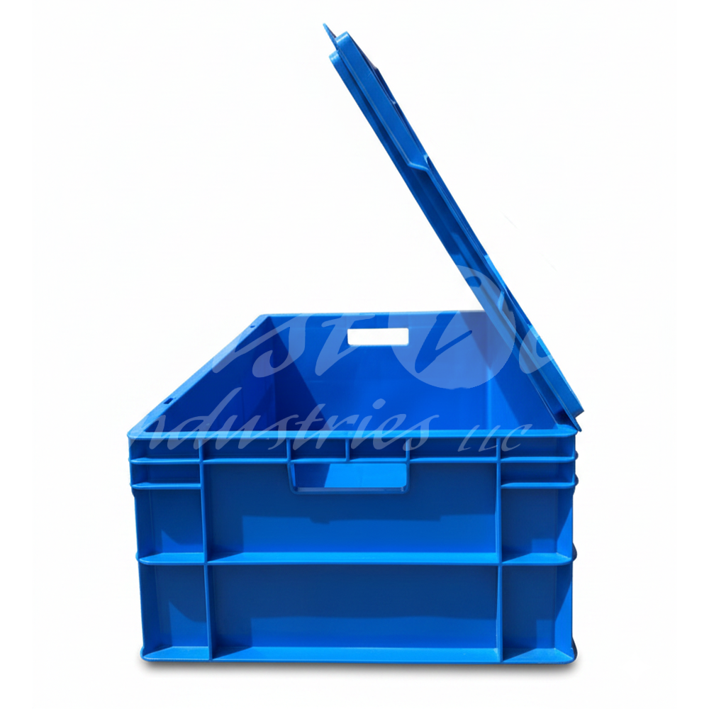 Plastic Heavy Duty Storage Crate with/without attached lid 600x400x220mm Stackable Food Grade Crate - Blue
