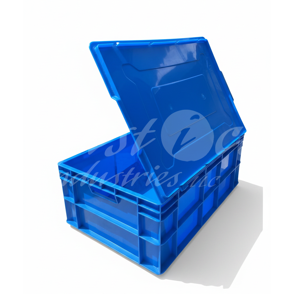 Plastic Heavy Duty Storage Crate with/without attached lid 600x400x220mm Stackable Food Grade Crate - Blue