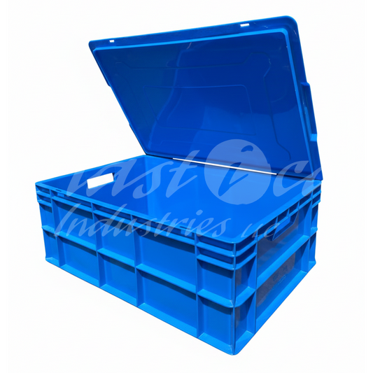 Plastic Heavy Duty Storage Crate with/without attached lid 600x400x220mm Stackable Food Grade Crate - Blue