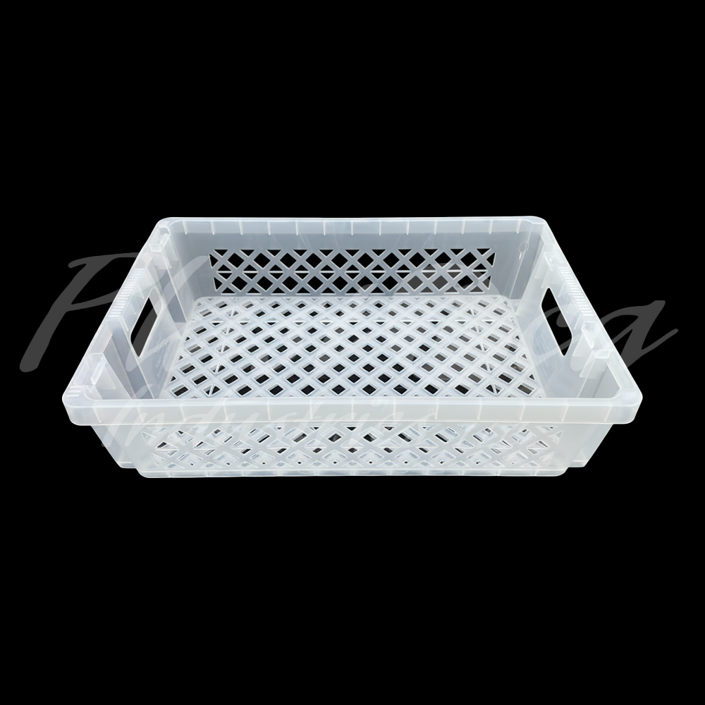 Plastic Storage Crate 600x400x220mm Stackable, Nestable Food Grade Ventilated Heavy Duty - Clear