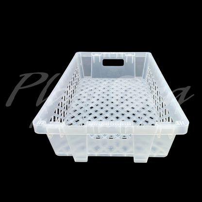 Plastic Storage Crate 600x400x220mm Stackable, Nestable Food Grade Ventilated Heavy Duty - Clear