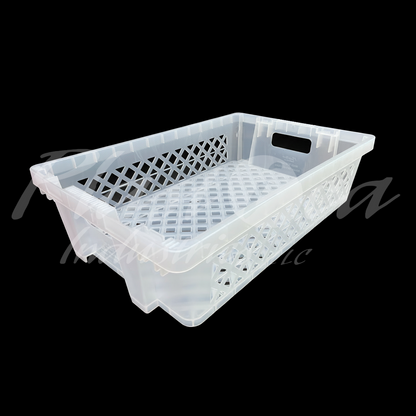 Plastic Storage Crate 600x400x220mm Stackable, Nestable Food Grade Ventilated Heavy Duty - Clear
