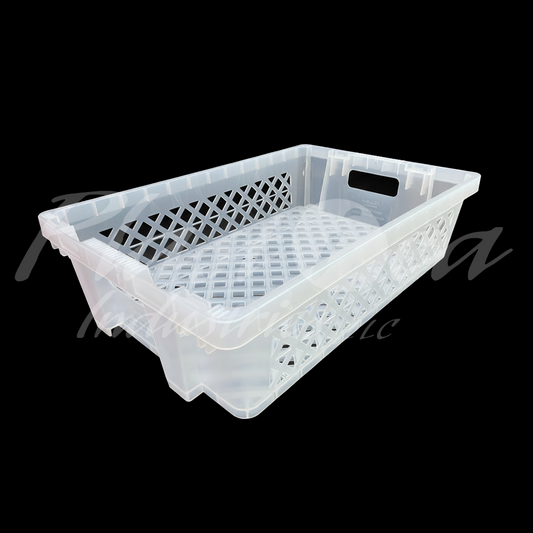 Plastic Storage Crate 600x400x220mm Stackable, Nestable Food Grade Ventilated Heavy Duty - Clear