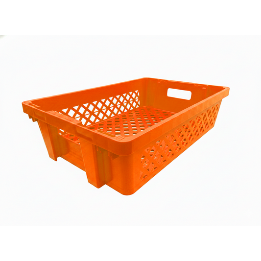 Plastic Storage Crate 600x400x220mm Stackable, Nestable Food Grade Ventilated Heavy Duty - Orange