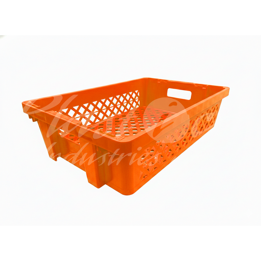 Plastic Storage Crate 600x400x220mm Stackable, Nestable Food Grade Ventilated Heavy Duty - Orange