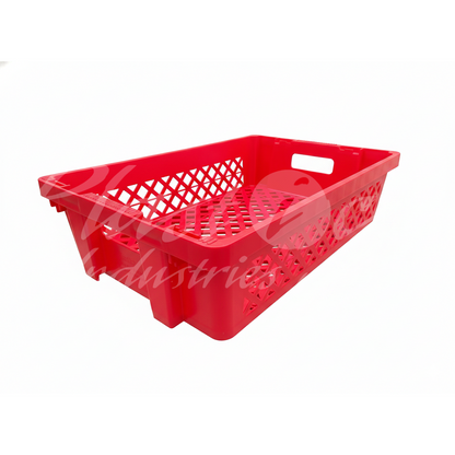 Plastic Storage Crate 600x400x220mm Stackable, Nestable Food Grade Ventilated Heavy Duty - Red