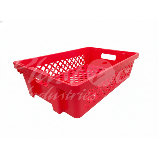 Plastic Storage Crate 600x400x220mm Stackable, Nestable Food Grade Ventilated Heavy Duty - Red