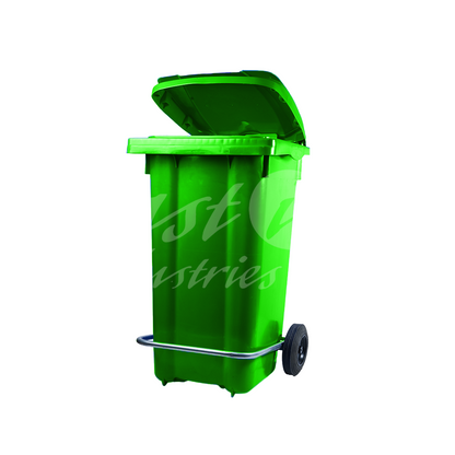 80L Waste Bin with Pedal & Wheels Durable Outdoor Garbage Bin, Mobile Trash Bin (LIGHT GREEN)