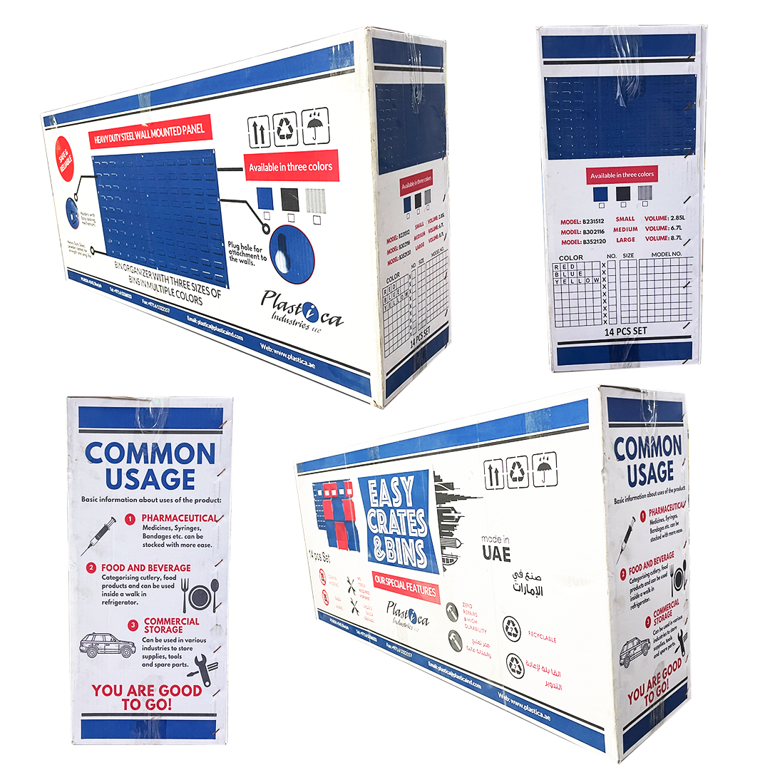 14PCS Plastic Bin Organizer Set – Wall Mount Storage Rack for Screws, Tools, Parts, Hardware – 2.85L, 6.7L, 8.7L Storage Boxes for Garage, Workshop, Home Organization