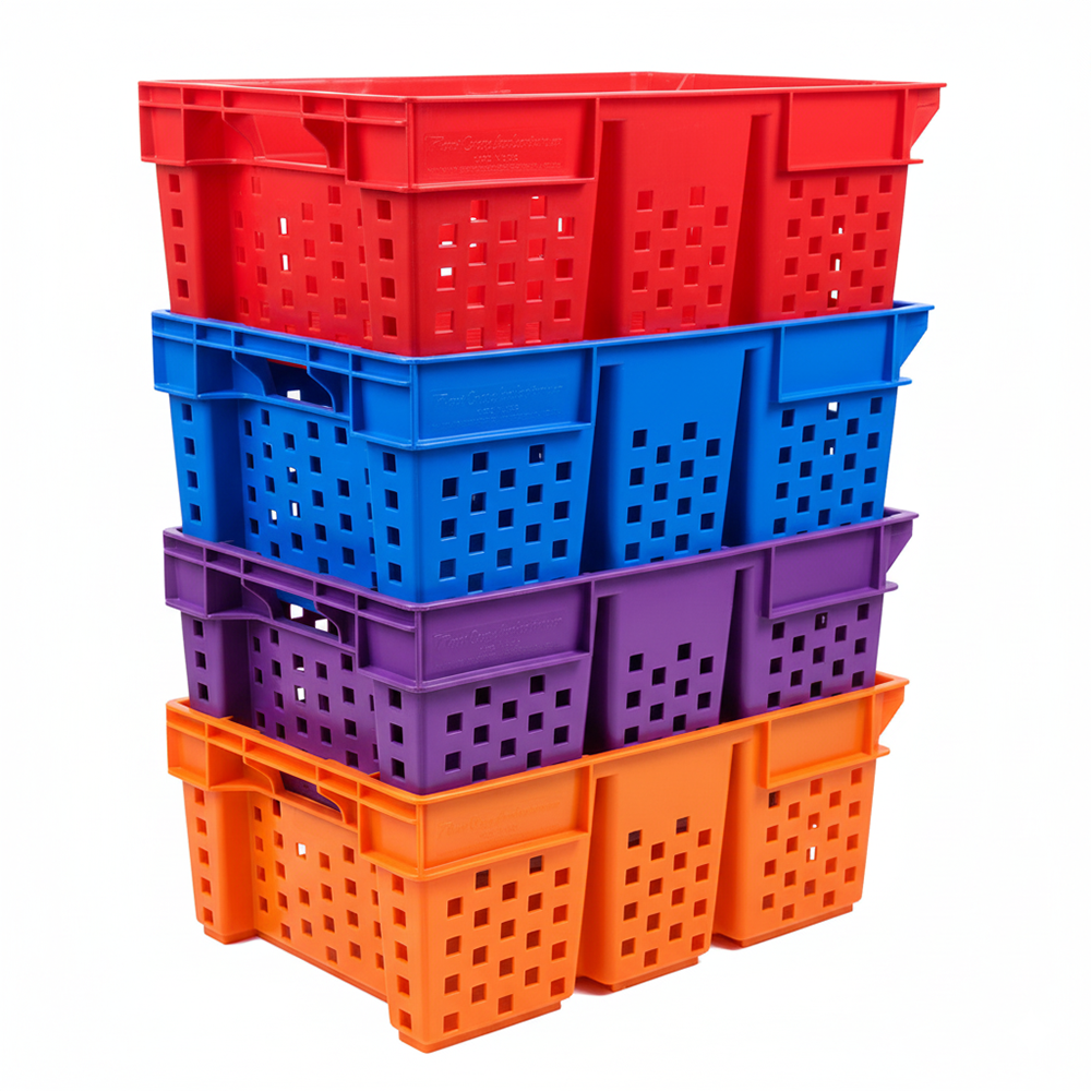 Plastic Storage Crate 580x380x220mm Stackable Nestable Ventilated  Date Crate, Fruit Heavy Duty