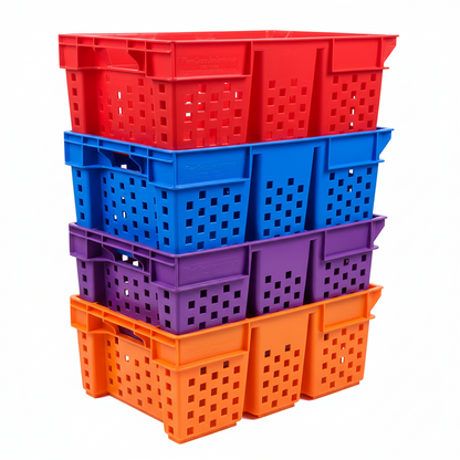 Plastic Storage Crate 580x380x220mm Stackable Nestable Ventilated  Date Crate, Fruit Heavy Duty
