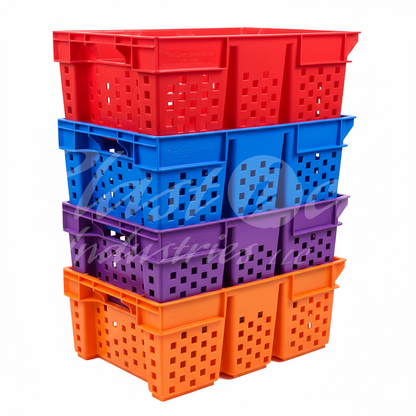 Plastic Storage Crate 580x380x220mm Stackable Nestable Ventilated  Date Crate, Fruit Heavy Duty