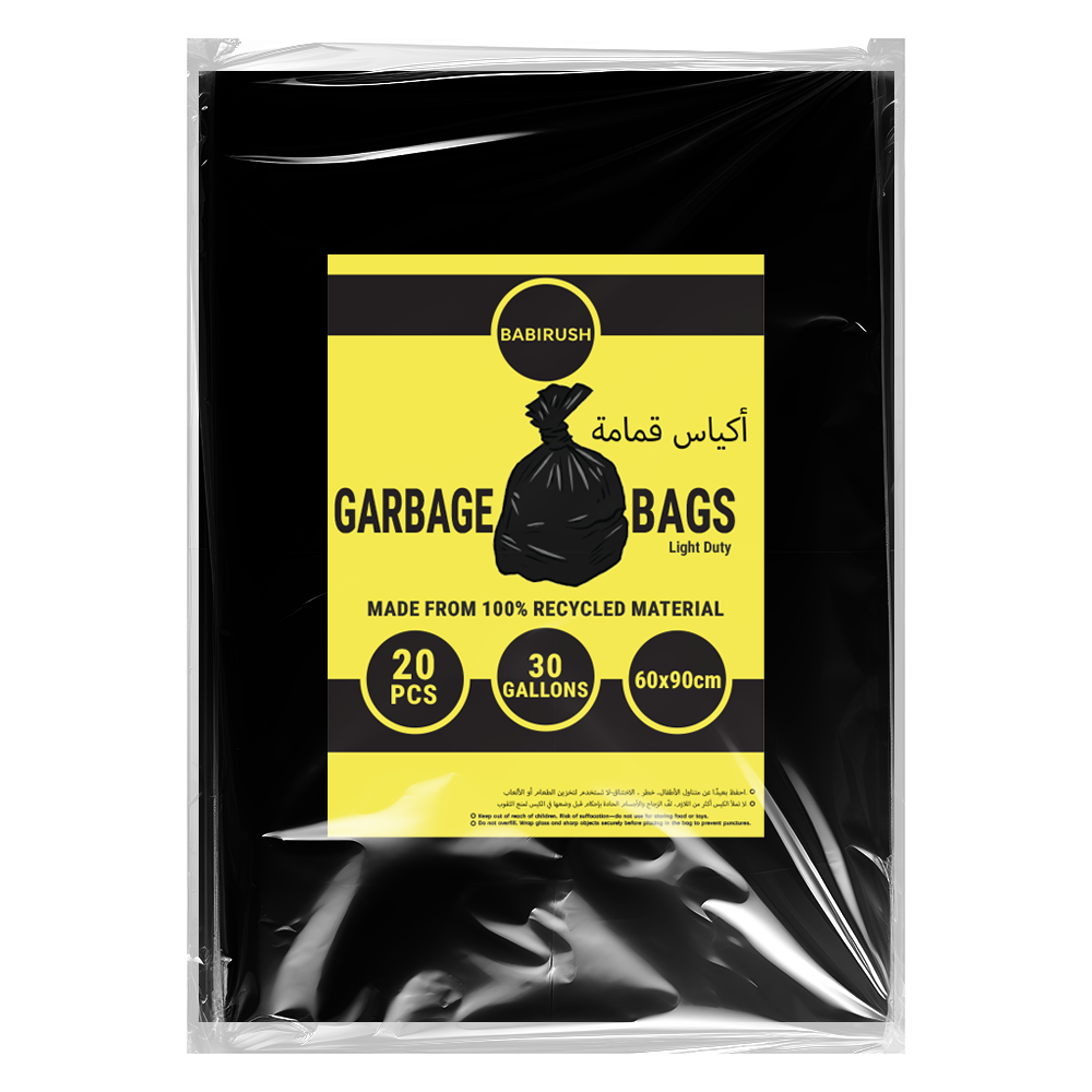 Garbage Bags 60 x 90 cm 30 Gallon 20pcs Pack Trash Bag Waste Bin Liner Disposable Plastic Bag Light Duty for Home Kitchen Office Commercial Use