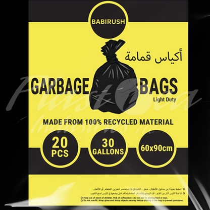 Garbage Bags 60 x 90 cm 30 Gallon 20pcs Pack Trash Bag Waste Bin Liner Disposable Plastic Bag Light Duty for Home Kitchen Office Commercial Use