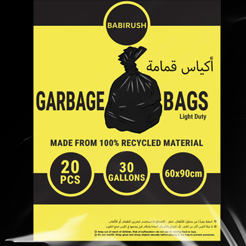 Garbage Bags 60 x 90 cm 30 Gallon 3 Pack Trash Bag Waste Bin Liner Disposable Plastic Bag Light Duty for Home Kitchen Office Commercial Use 60pcs