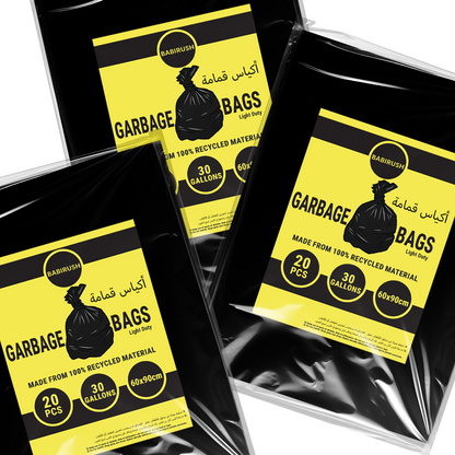 Garbage Bags 60 x 90 cm 30 Gallon 3 Pack Trash Bag Waste Bin Liner Disposable Plastic Bag Light Duty for Home Kitchen Office Commercial Use 60pcs