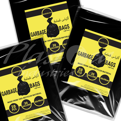 Garbage Bags 60 x 90 cm 30 Gallon 3 Pack Trash Bag Waste Bin Liner Disposable Plastic Bag Light Duty for Home Kitchen Office Commercial Use 60pcs