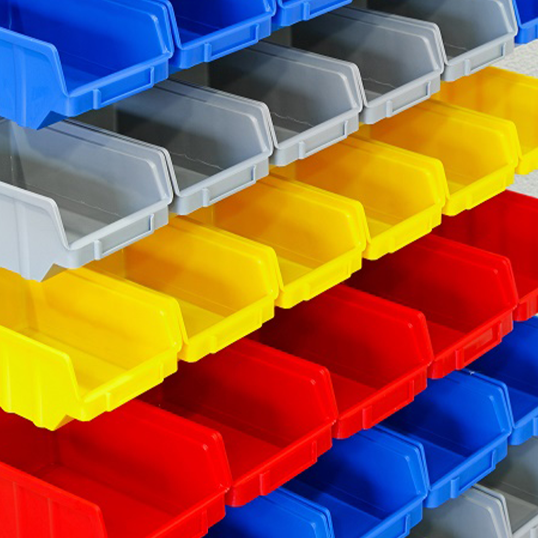 14PCS Plastic Bin Organizer Set – Wall Mount Storage Rack for Screws, Tools, Parts, Hardware – 2.85L, 6.7L, 8.7L Storage Boxes for Garage, Workshop, Home Organization