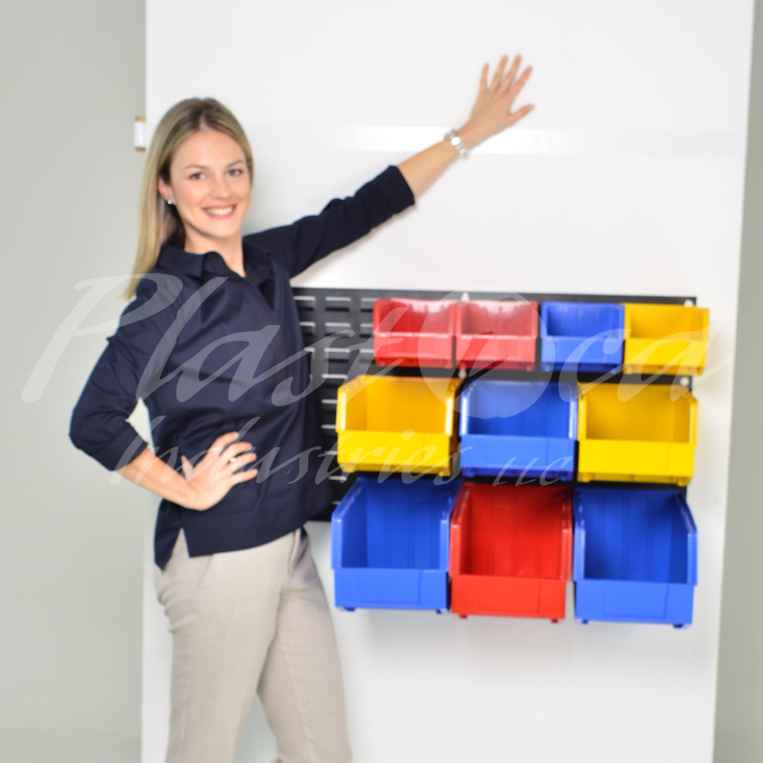14PCS Garage Wall Storage Bin Set – Plastic Organizer Rack with 2.85L, 6.7L & 8.7L Bins for Tools & Parts