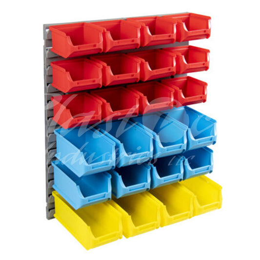 14PCS Garage Wall Storage Bin Set – Plastic Organizer Rack with 2.85L, 6.7L & 8.7L Bins for Tools & Parts