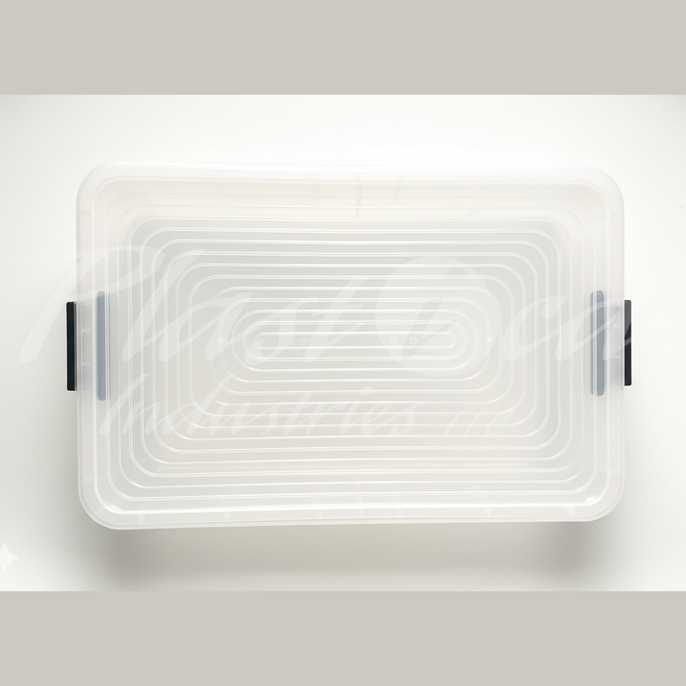 Plastic Heavy Duty Storage Crate Bin with Lid & Handles for easy lifting 600x400x350mm Stackable Food Grade Crate - Clear to check content