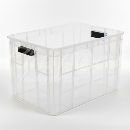 Plastic Heavy Duty Storage Crate Bin with Lid & Handles for easy lifting 600x400x350mm Stackable Food Grade Crate - Clear to check content