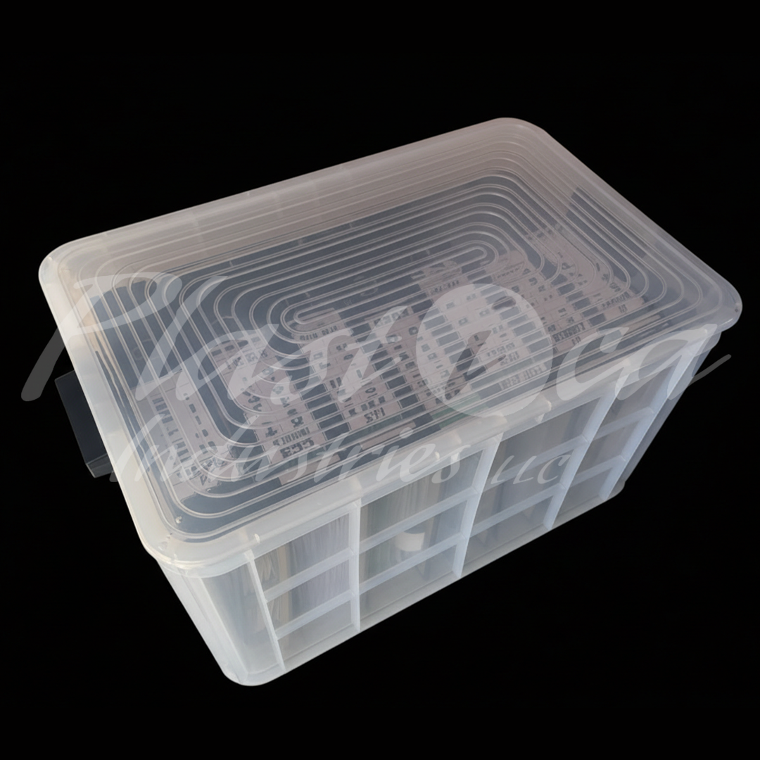 Plastic Heavy Duty Storage Crate Bin with Lid & Handles for easy lifting 600x400x350mm Stackable Food Grade Crate - Clear to check content