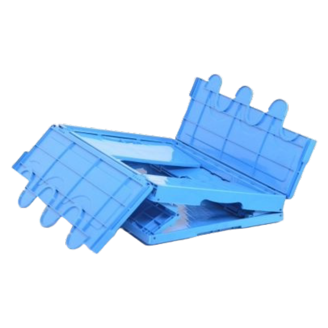 Long Lasting Foldable Closed Plastic Storage Crate Box 600 x 400 x 230 mm (±5mm) – Collapsible Folding Stackable Storage Basket with Reinforced Walls Handle and Anti-Slip Base for Food Transport Industrial and Home Storage