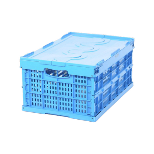 Long Lasting Foldable Ventilated Plastic Storage Crate Box 600 x 400 x 230 mm (±5mm) – Collapsible Folding Stackable Storage Basket with Reinforced Walls Handle and Anti-Slip Base for Home Industrial and Commercial Use