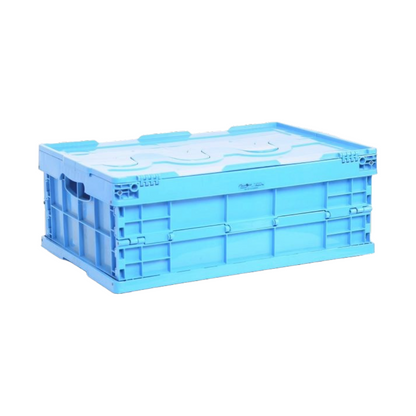 Long Lasting Foldable Closed Plastic Storage Crate Box 600 x 400 x 230 mm (±5mm) – Collapsible Folding Stackable Storage Basket with Reinforced Walls Handle and Anti-Slip Base for Food Transport Industrial and Home Storage